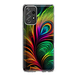 Samsung Galaxy A52 Neon Rainbow Glow Peacock Feather Hybrid Protective Phone Case Cover