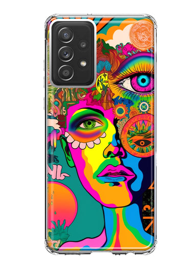 Samsung Galaxy A52 Neon Rainbow Psychedelic Hippie One Eye Pop Art Hybrid Protective Phone Case Cover