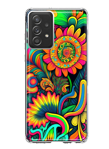 Samsung Galaxy A53 Neon Rainbow Psychedelic Indie Hippie Sunflowers Hybrid Protective Phone Case Cover