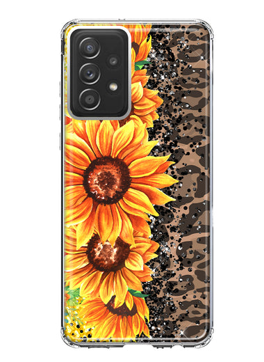 Samsung Galaxy A32 5G Yellow Summer Sunflowers Brown Leopard Honeycomb Hybrid Protective Phone Case Cover