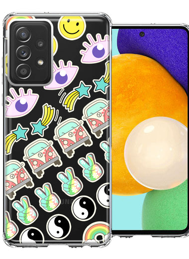 Samsung Galaxy A52 70's Yin Yang Hippie Happy Peace Stars Design Double Layer Phone Case Cover