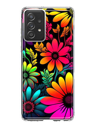 Samsung Galaxy A52 Neon Rainbow Glow Colorful Abstract Flowers Floral Hybrid Protective Phone Case Cover