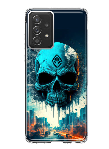 Samsung Galaxy A52 Blue Apocalypse Cyberpunk Skull Feather Double Layer Phone Case Cover