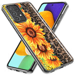 Samsung Galaxy A32 5G Yellow Summer Sunflowers Brown Leopard Honeycomb Hybrid Protective Phone Case Cover