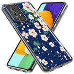 Samsung Galaxy A52 Kawaii Japanese Pink Cherry Blossom Navy Blue Hybrid Protective Phone Case Cover