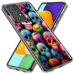 Samsung Galaxy A01 Halloween Spooky Colorful Day of the Dead Skulls Hybrid Protective Phone Case Cover