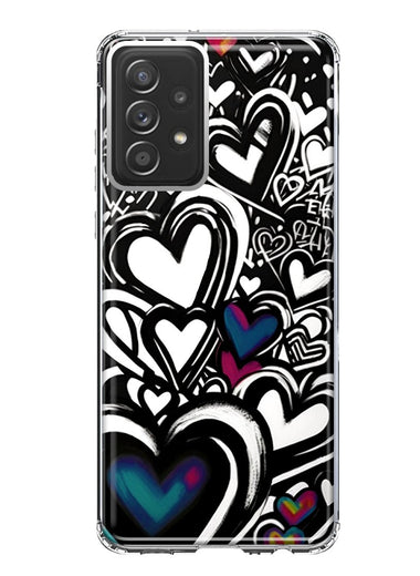 Samsung Galaxy A52 Black White Hearts Love Graffiti Hybrid Protective Phone Case Cover