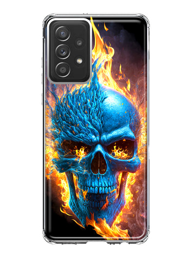 Samsung Galaxy A52 Blue Flaming Skull Burning Fire Double Layer Phone Case Cover