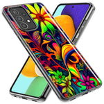 Samsung Galaxy A22 5G Neon Rainbow Psychedelic Trippy Hippie Daisy Flowers Hybrid Protective Phone Case Cover