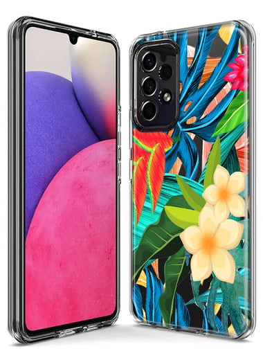 Samsung Galaxy Z Flip 4 Blue Monstera Pothos Tropical Floral Summer Flowers Hybrid Protective Phone Case Cover