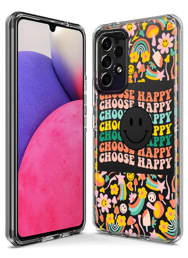 Samsung Galaxy A14 Choose Happy Smiley Face Retro Vintage Groovy 70s Style Hybrid Protective Phone Case Cover