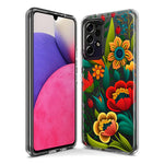 Samsung Galaxy A14 Colorful Red Orange Folk Style Floral Vibrant Spring Flowers Hybrid Protective Phone Case Cover
