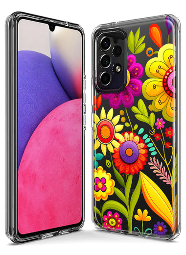 Samsung Galaxy A20 Colorful Yellow Pink Folk Style Floral Vibrant Spring Flowers Hybrid Protective Phone Case Cover