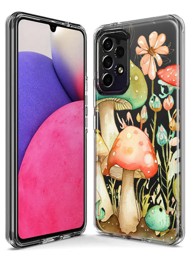 Samsung Galaxy A14 Fairytale Watercolor Mushrooms Pastel Spring Flowers Floral Hybrid Protective Phone Case Cover