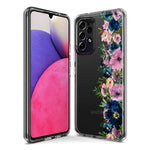 LG Aristo 5 Navy Blue Summer Watercolor Floral Classic Purple Flowers Hybrid Protective Phone Case Cover
