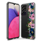 Samsung Galaxy A21 Navy Blue Summer Watercolor Floral Classic Purple Flowers Hybrid Protective Phone Case Cover