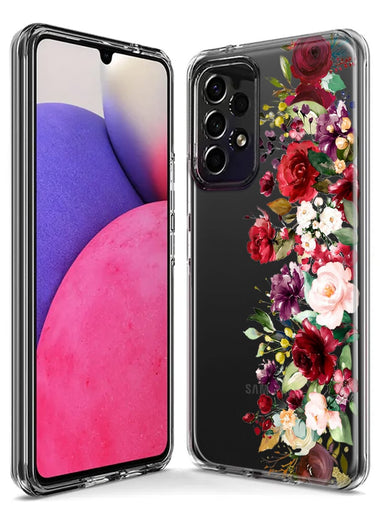 Samsung Galaxy A14 Red Summer Watercolor Floral Bouquets Ruby Flowers Hybrid Protective Phone Case Cover