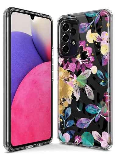 Samsung Galaxy A22 5G Zebra Stripes Tropical Flowers Purple Blue Summer Vibes Hybrid Protective Phone Case Cover