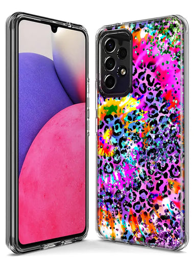 Samsung Galaxy A14 Vibrant Pink Purple Tie Dye Summer Leopard Swirl Rainbow Hybrid Protective Phone Case Cover