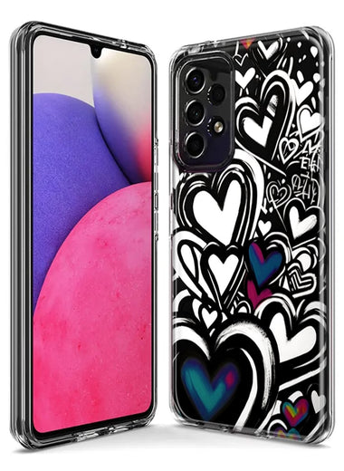 Samsung Galaxy A13 Black White Hearts Love Graffiti Hybrid Protective Phone Case Cover