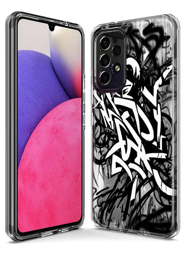 Samsung Galaxy A22 5G Black White Urban Graffiti Hybrid Protective Phone Case Cover