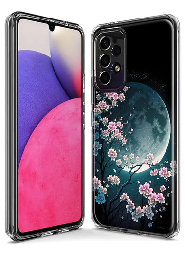 Samsung Galaxy A12 Kawaii Manga Pink Cherry Blossom Full Moon Hybrid Protective Phone Case Cover