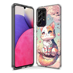 Samsung Galaxy A71 4G Kawaii Manga Pink Cherry Blossom Cute Cat Hybrid Protective Phone Case Cover
