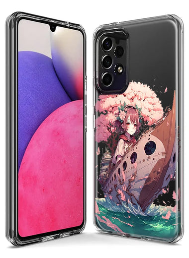 Samsung Galaxy A13 Kawaii Manga Pink Cherry Blossom Japanese Girl Boat Hybrid Protective Phone Case Cover
