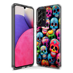 Samsung Galaxy A02 Halloween Spooky Colorful Day of the Dead Skulls Hybrid Protective Phone Case Cover