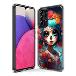 Samsung Galaxy A14 Halloween Spooky Colorful Day of the Dead Skull Girl Hybrid Protective Phone Case Cover