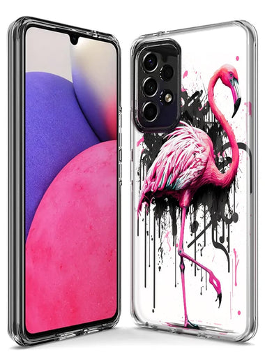 Samsung Galaxy A12 Pink Flamingo Painting Graffiti Hybrid Protective Phone Case Cover