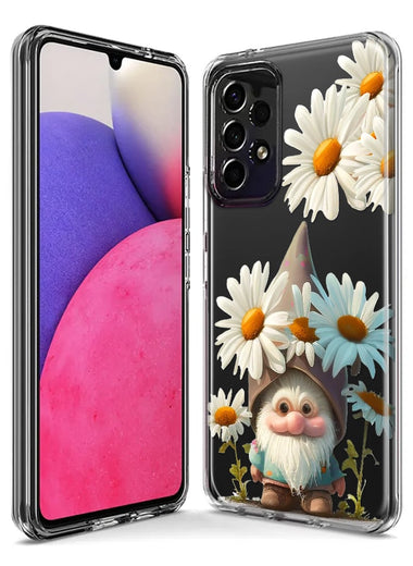 Samsung Galaxy A14 Cute Gnome White Daisy Flowers Floral Hybrid Protective Phone Case Cover