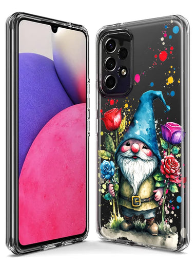 Samsung Galaxy A12 Gnome Red Purple Blue Roses Garden Hybrid Protective Phone Case Cover