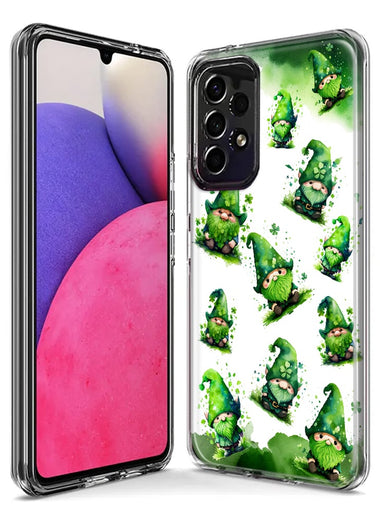 Samsung Galaxy A12 Gnomes Shamrock Lucky Green Clover St. Patrick Hybrid Protective Phone Case Cover