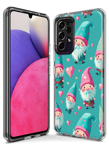 Samsung Galaxy A22 5G Turquoise Pink Hearts Gnomes Hybrid Protective Phone Case Cover