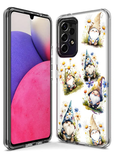 Samsung Galaxy A11 Cute White Blue Daisies Gnomes Hybrid Protective Phone Case Cover