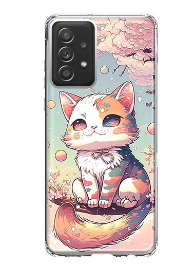 Samsung Galaxy A32 5G Kawaii Manga Pink Cherry Blossom Cute Cat Hybrid Protective Phone Case Cover