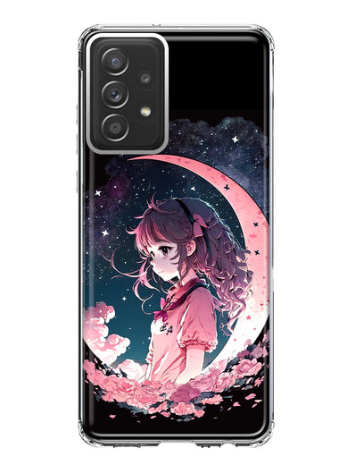 Samsung Galaxy A53 Kawaii Manga Pink Cherry Blossom Dreaming Moon Girl Hybrid Protective Phone Case Cover