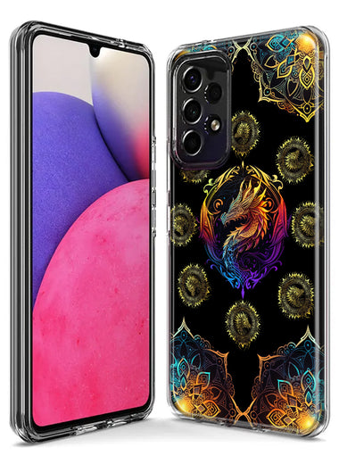 Samsung Galaxy A21 Mandala Geometry Abstract Dragon Pattern Hybrid Protective Phone Case Cover