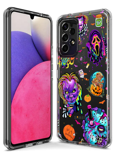 Samsung Galaxy A72 Cute Halloween Spooky Horror Scary Neon Characters Hybrid Protective Phone Case Cover