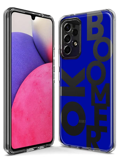 Samsung Galaxy A14 Blue Clear Funny Text Quote Ok Boomer Hybrid Protective Phone Case Cover