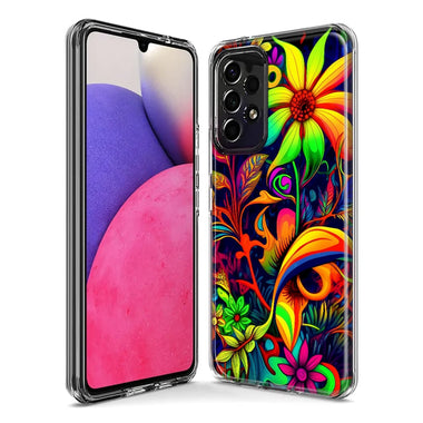 Samsung Galaxy Z Flip 4 Neon Rainbow Psychedelic Trippy Hippie Daisy Flowers Hybrid Protective Phone Case Cover