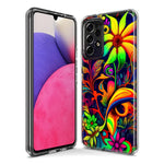 Samsung Galaxy A02S Neon Rainbow Psychedelic Trippy Hippie Daisy Flowers Hybrid Protective Phone Case Cover