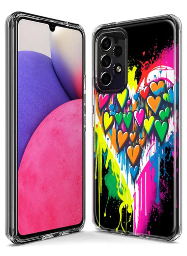 Samsung Galaxy A22 5G Colorful Rainbow Hearts Love Graffiti Painting Hybrid Protective Phone Case Cover
