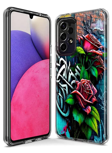 Samsung Galaxy A52 Red Roses Graffiti Painting Art Hybrid Protective Phone Case Cover