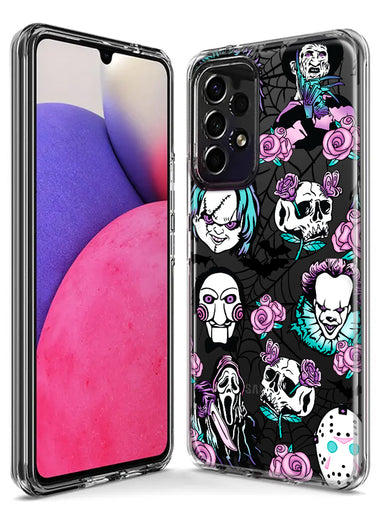 Samsung Galaxy A12 Roses Halloween Spooky Horror Characters Spider Web Hybrid Protective Phone Case Cover