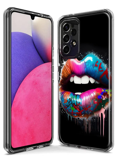 Samsung Galaxy A12 Colorful Lip Graffiti Painting Art Hybrid Protective Phone Case Cover