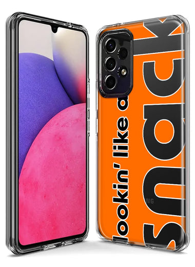 Samsung Galaxy A12 Orange Clear Funny Text Quote Snack Hybrid Protective Phone Case Cover