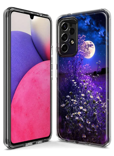 Samsung Galaxy A22 5G Spring Moon Night Lavender Flowers Floral Hybrid Protective Phone Case Cover