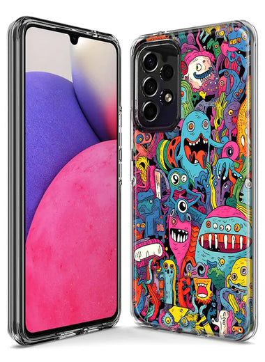 Samsung Galaxy A22 5G Psychedelic Trippy Happy Aliens Characters Hybrid Protective Phone Case Cover